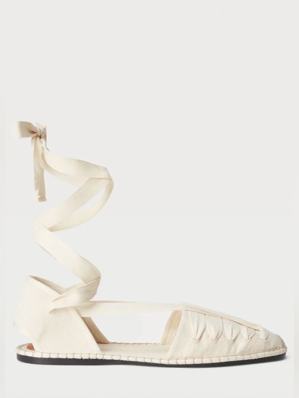 Polo Ralph Lauren Woven Canvas Ankle-Tie Espadrille Flats - Ivory SIZE 6.5B
